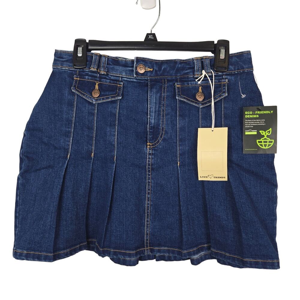 LOVE TRENDS Eco-Friendly Denim Pleated Mini Skirt Dark Blue M Women's Casual